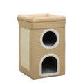 Beige 3-Story Villa Cat House with Scratching Posts - Foldable Double-Decker Cat Condo, Warm & Breathable All-Season Pet Bed, Multi-Functional Play & Sleep Space, Durable Easy-Clean Fabric
