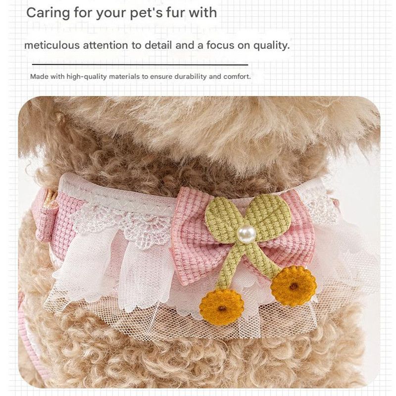 Sky blue Lace Y-Shaped Pet Harness and Leash Set - Breathable Mesh Vest for Small to Medium Dogs and Cats - Comfortable Walking Gear with 150cm Leash(Size:M)
