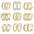 9 Pairs Geometric C-Shaped Non-Pierced Ear Clips Minimalist Hollow Electroplated Alloy Ear Cuffs Painless Fashion Accessory for Local Women