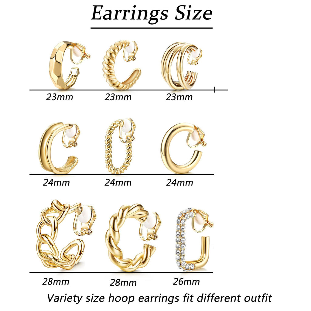 9 Pairs Geometric C-Shaped Non-Pierced Ear Clips Minimalist Hollow Electroplated Alloy Ear Cuffs Painless Fashion Accessory for Local Women