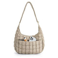 Khaki Ruched Cloud Shoulder Bag with Puffy Down Cotton Padded Dumpling Shape Lightweight Crossbody Handbag for Local Women Fashionable Daily Essential