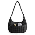 Black Ruched Cloud Shoulder Bag with Puffy Down Cotton Padded Dumpling Shape Lightweight Crossbody Handbag for Local Women Fashionable Daily Essential
