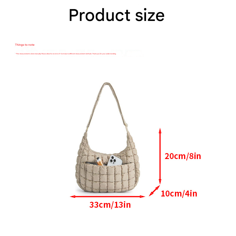 Black Ruched Cloud Shoulder Bag with Puffy Down Cotton Padded Dumpling Shape Lightweight Crossbody Handbag for Local Women Fashionable Daily Essential
