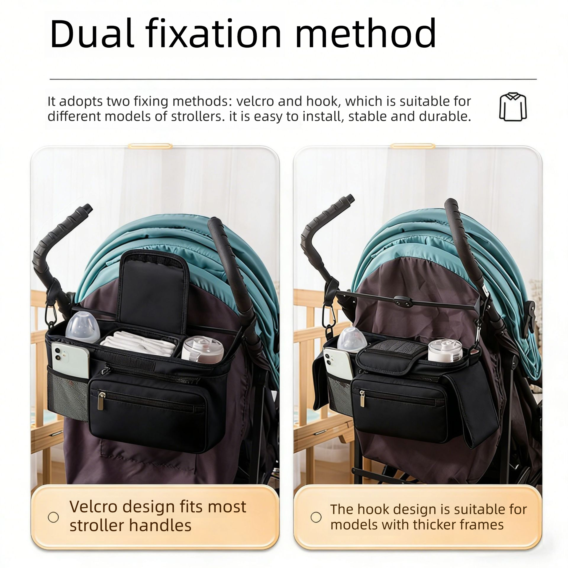 Pink Universal Stroller Organizer Bag - Durable Water-Resistant Fabric - Dual Insulated Cup Holders, Large Capacity Storage Caddy for Diapers and Essentials, Fits Most Prams, Travel Friendly Solution