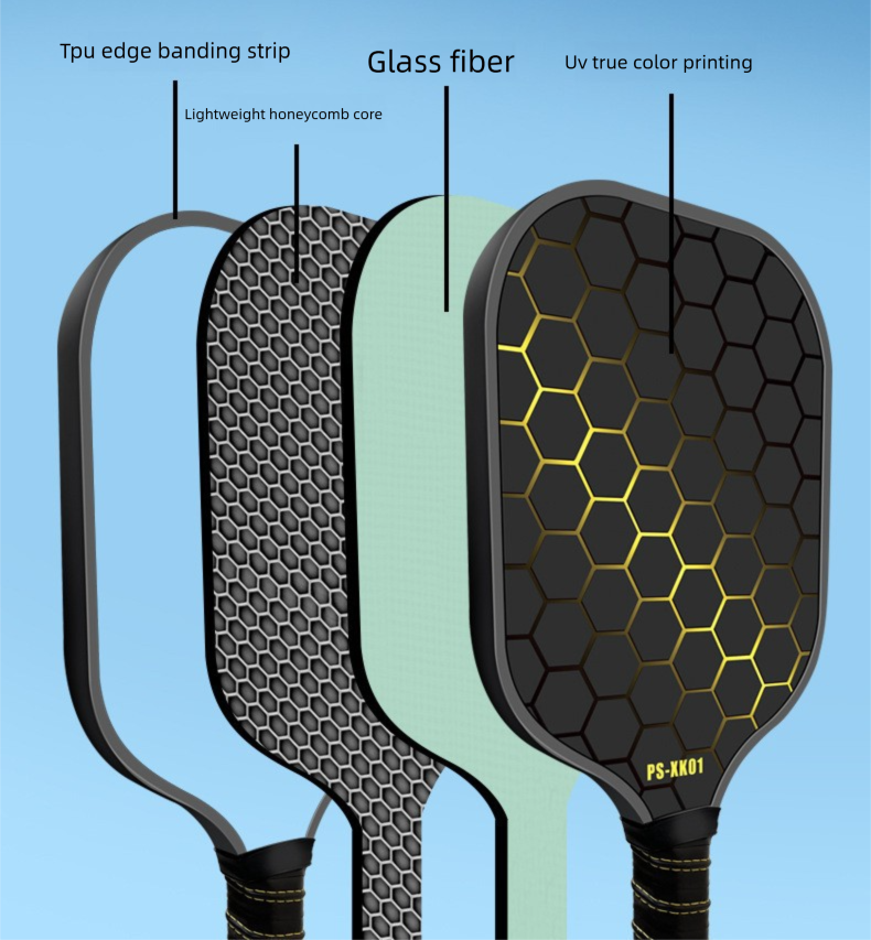 Yellow Pickleball Paddle Set - Premium Fiberglass Surface - Lightweight Honeycomb Core, Cushioned Non-Slip Grip, Professional Performance for All Skill Levels, Complete Kit with Carry Bag and Balls(Black bag)