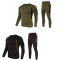 2-Pack XXL Size Men's Tactical 4-Way Stretch Fleece Lined Thermal Underwear Set(Black + Green) - Winter Sweat-Wicking & Breathable Sportswear for Training & Outdoors