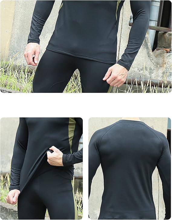 2-Pack XXL Size Men's Tactical 4-Way Stretch Fleece Lined Thermal Underwear Set(Black + Green) - Winter Sweat-Wicking & Breathable Sportswear for Training & Outdoors