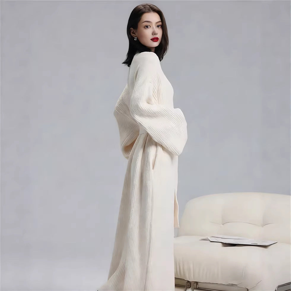 Blue Women's Ultra-Soft Plush V-Neck Cardigan Robe - Extra Thick Half-Velvet Warm Housecoat & Outdoor Wearable Sleepwear