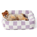 91x68x20 CM Cute Square Plush Pet Bed with Removable Cover & 5 Bolsters Support - Purple Plaid Machine Washable Calming Dog & Cat Sofa