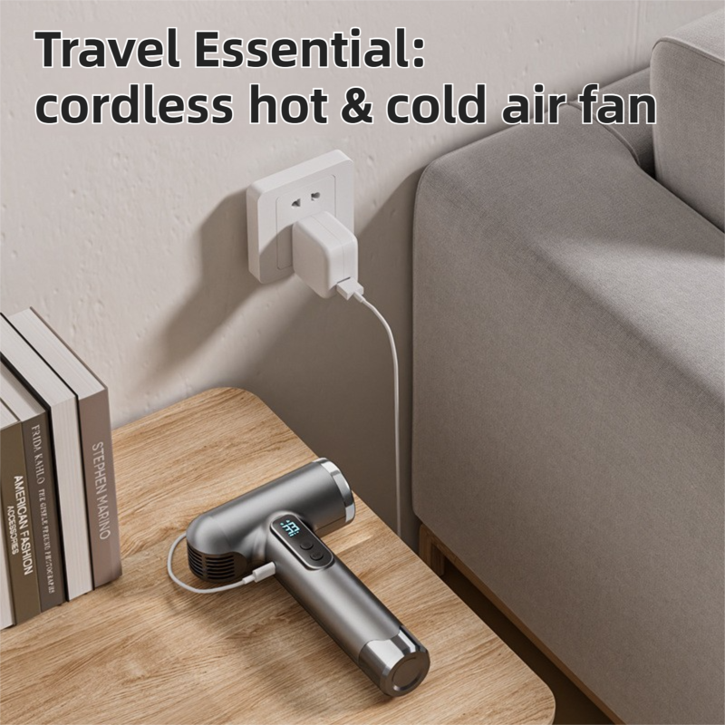 Grey Wireless Rechargeable Hot & Cold Hair Dryer - Lightweight Portable Blow Dryer with Blue Light Ion Care, 3 Speed & Temperature Settings