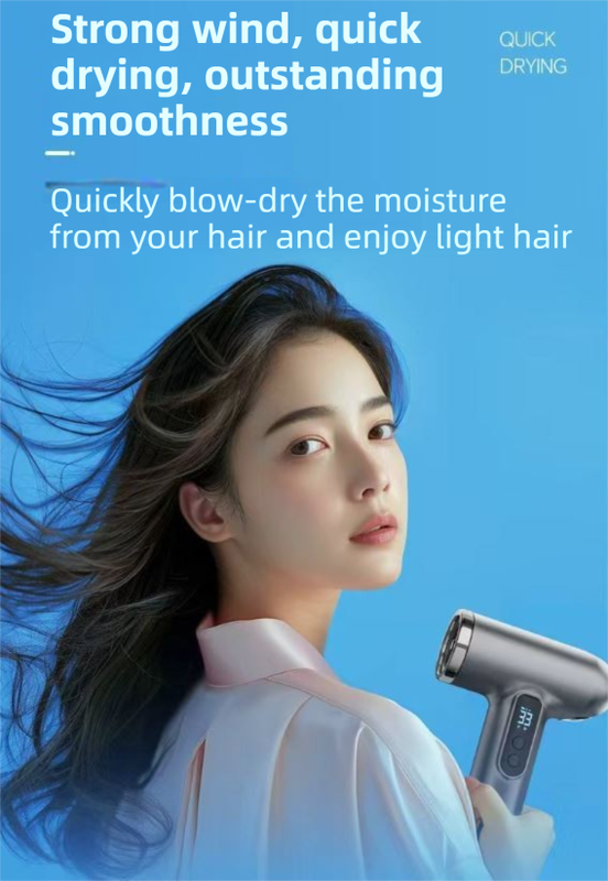 Grey Wireless Rechargeable Hot & Cold Hair Dryer - Lightweight Portable Blow Dryer with Blue Light Ion Care, 3 Speed & Temperature Settings