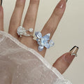 2PCS Vintage Camellia Handmade Enamel Stackable Wide Metal Rings A+B with Zirconia Accents - French Style Stackable Floral Band for Women