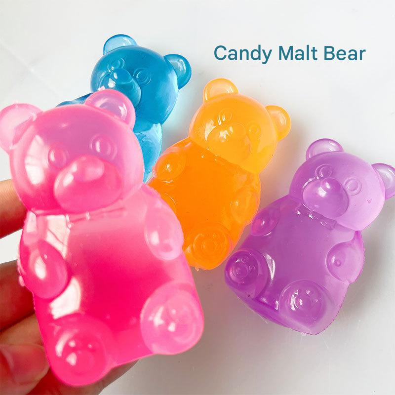 Pink Candy Gummy Bear Squishy Stress Relief Toy - Slow Rising Squeeze Fidget Toys for Kids, Soft TPR Sensory Toy for Anxiety Relief, Cute Kawaii Decompression Gift for Ages 3+