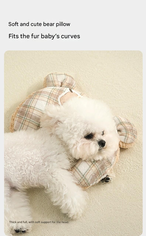 L size 2-Piece Plaid Apple Pet Blanket and Pillow Set - Soft Cotton Plush Sleeping Mat for Dogs and Cats, All-Season Reversible Cushion Bed with Cute Bear Pillow, Machine Washable Pet Bed Accessories