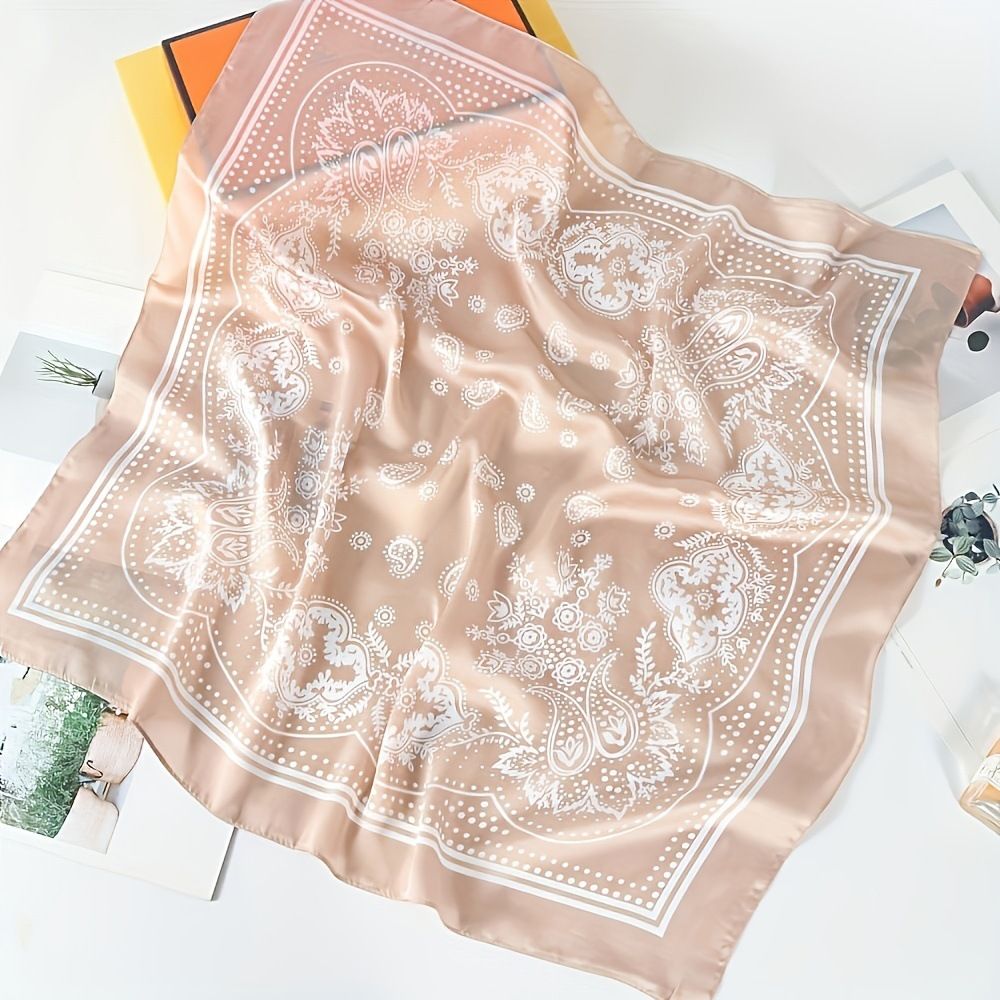 Pink and white Women's 70cm Square Scarf - Bohemian Paisley & Vintage Print Collection - Lightweight Satin Feel, Versatile Neck Tie, Head Wrap, Bag Accent, Everyday Elegance, Gift Ready