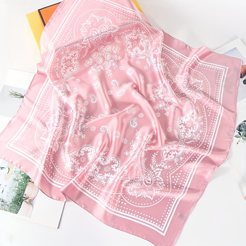 Coffee and white Women's 70cm Square Scarf - Bohemian Paisley & Vintage Print Collection - Lightweight Satin Feel, Versatile Neck Tie, Head Wrap, Bag Accent, Everyday Elegance, Gift Ready