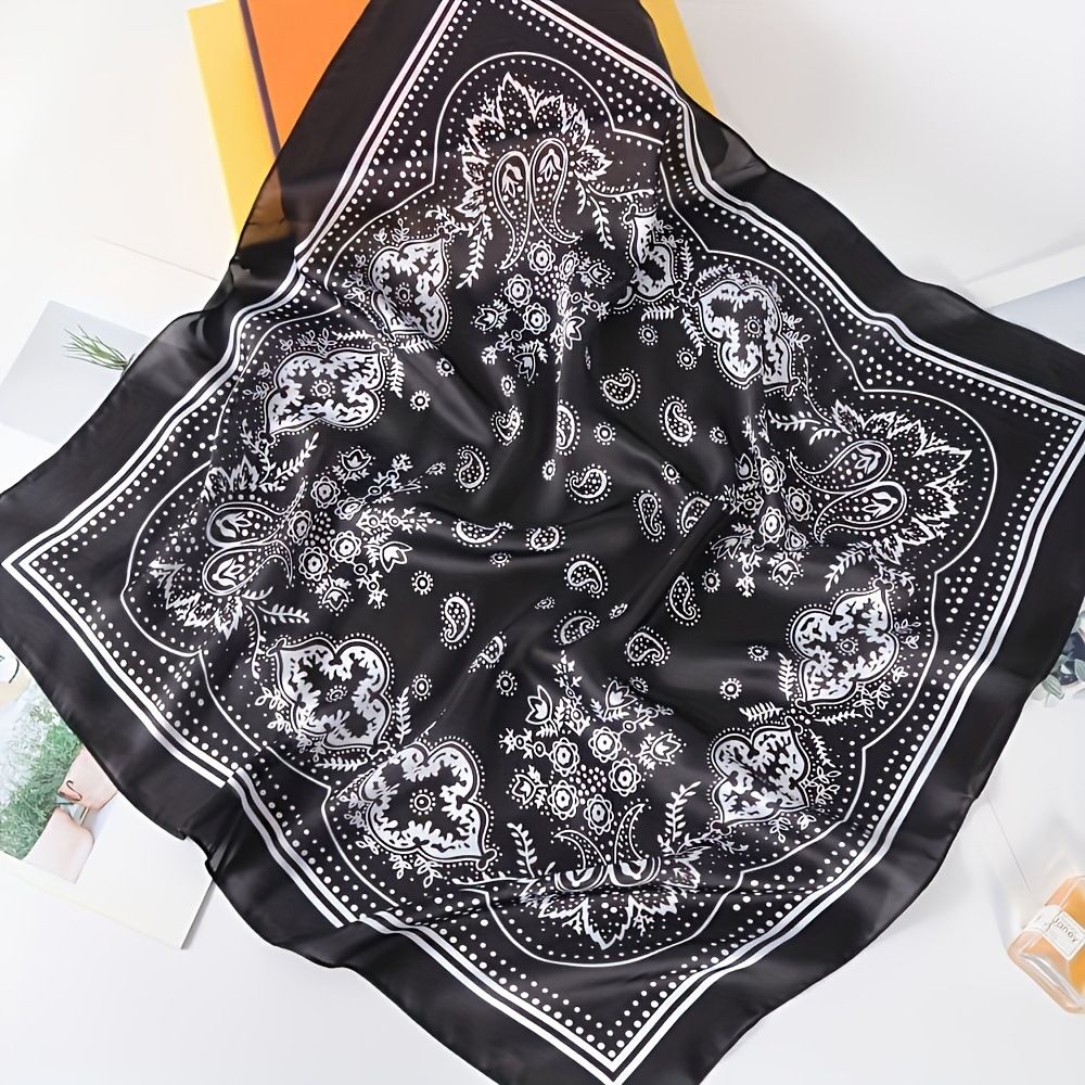 Green and white Women's 70cm Square Scarf - Bohemian Paisley & Vintage Print Collection - Lightweight Satin Feel, Versatile Neck Tie, Head Wrap, Bag Accent, Everyday Elegance, Gift Ready