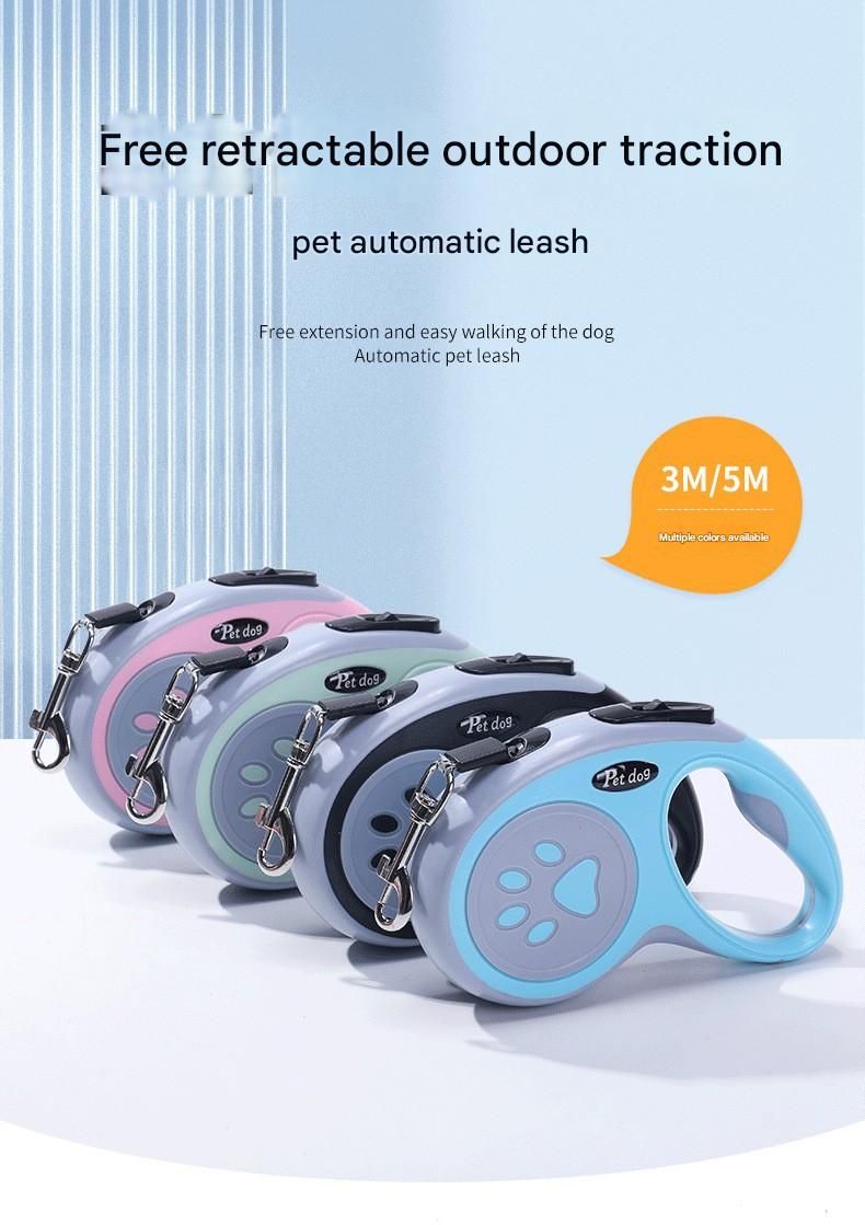 Pink Automatic Retractable Dog Leash - 3M Extendable Lead with One-Handed Brake Lock - ABS Casing, Ergonomic Grip, Tangle-Free Nylon Tape, Outdoor Walking Essential