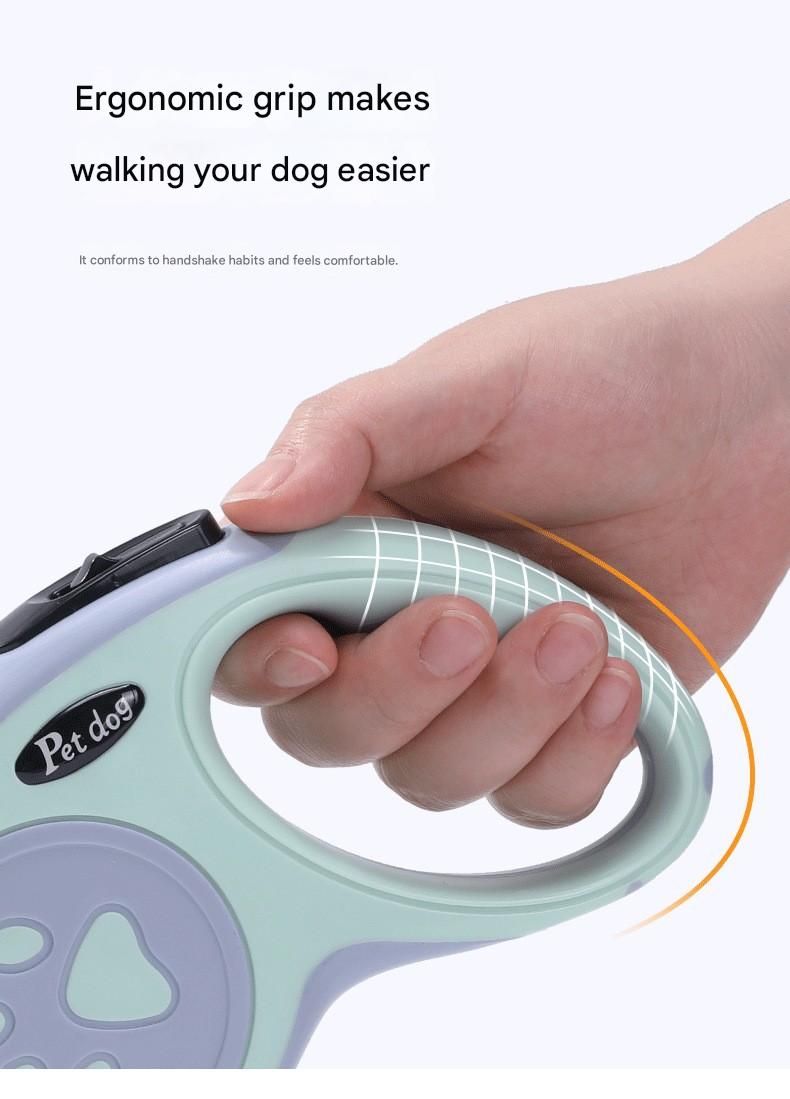 Pink Automatic Retractable Dog Leash - 3M Extendable Lead with One-Handed Brake Lock - ABS Casing, Ergonomic Grip, Tangle-Free Nylon Tape, Outdoor Walking Essential