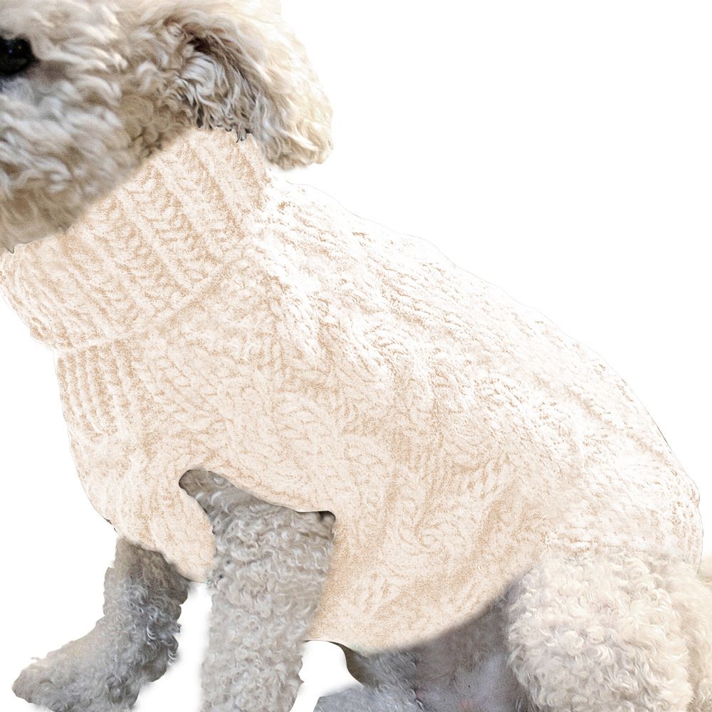 White L size Cosy Cable Knit Dog Jumper -  Warm Winter Pet Clothing, Soft High Neck Design, Small to Medium Dogs, Easy Wear Pullover Style, Ideal for Chilly Evenings and Outdoor Walks