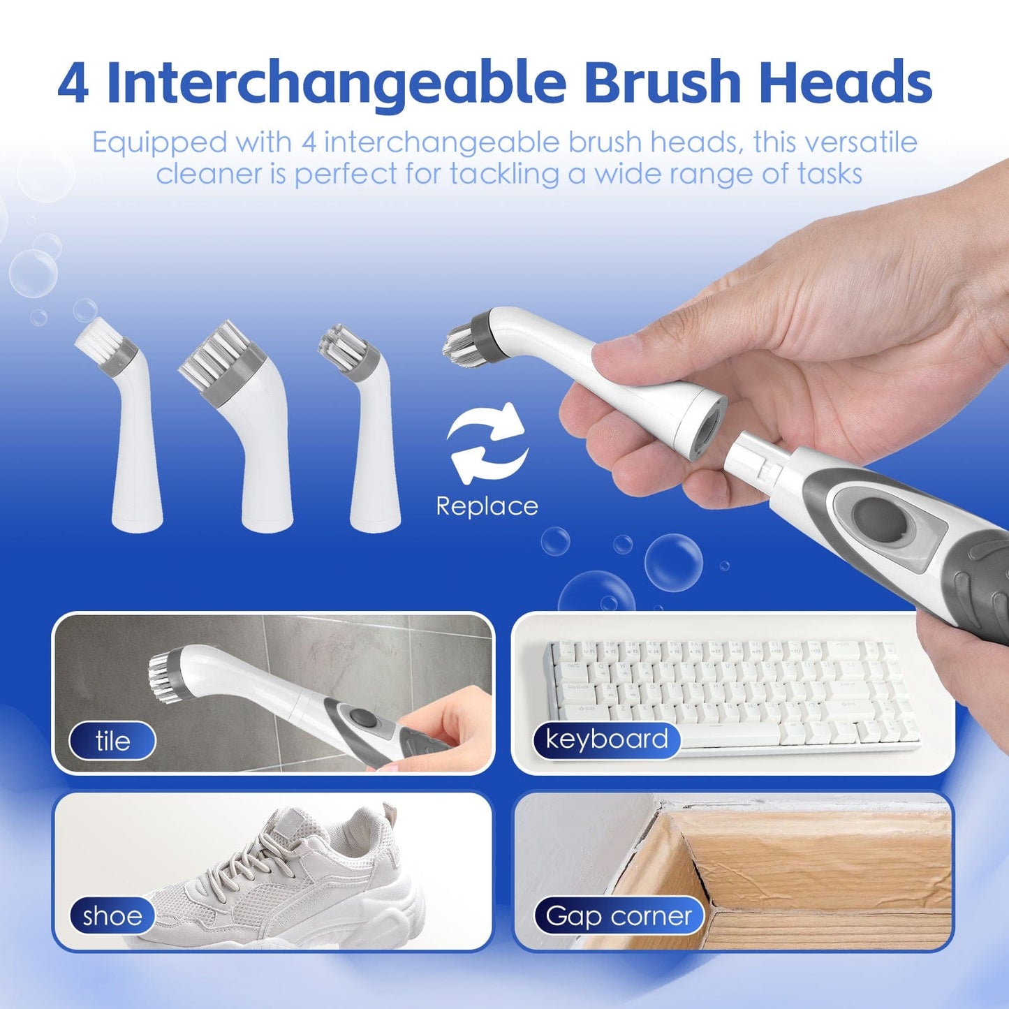 Battery Operated Scrubber Brush with 4 Interchangeable Heads