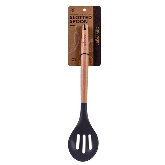 Beechwood & silicone slotted spoon charcoal