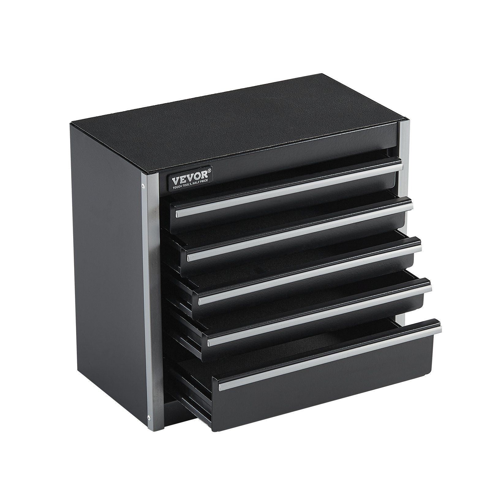 Metal Tool Box, 8.6-inch, Portable Metal Tool Box with 5 Drawers, Small Tool Chest with EVA Liners and PP Feet Pads, Heavy-Duty Steel With Ball Bearing Opening and Powder Coated Finish, Black