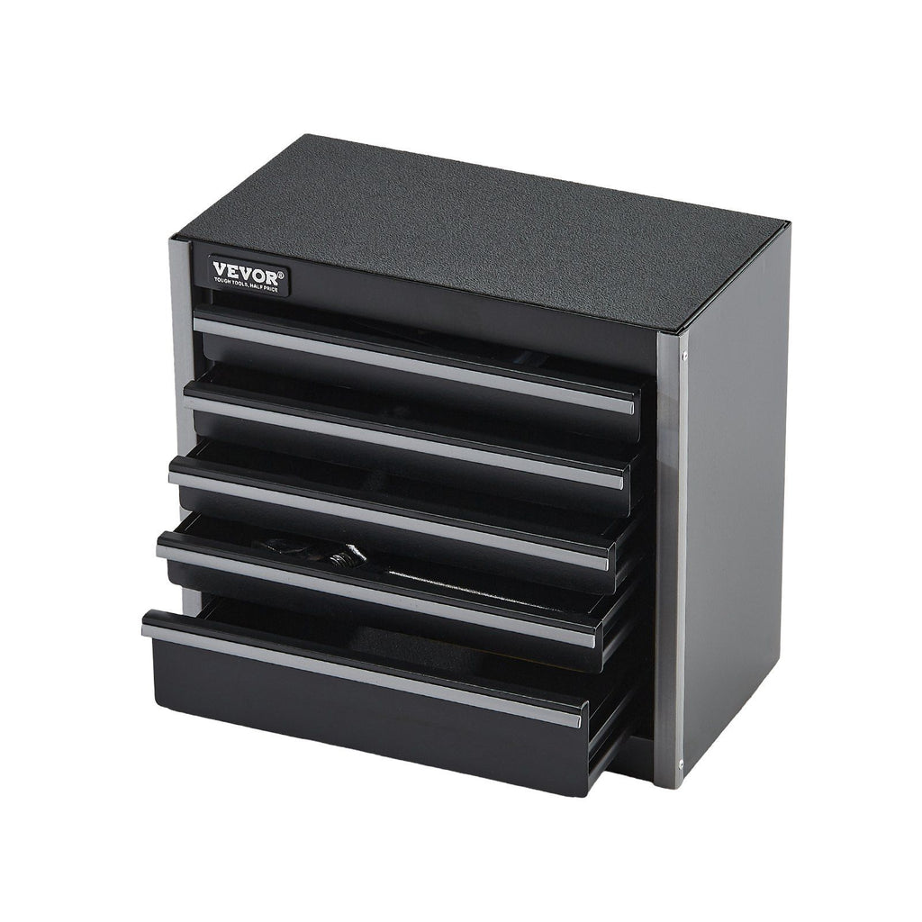 Metal Tool Box, 8.6-inch, Portable Metal Tool Box with 5 Drawers, Small Tool Chest with EVA Liners and PP Feet Pads, Heavy-Duty Steel With Ball Bearing Opening and Powder Coated Finish, Black