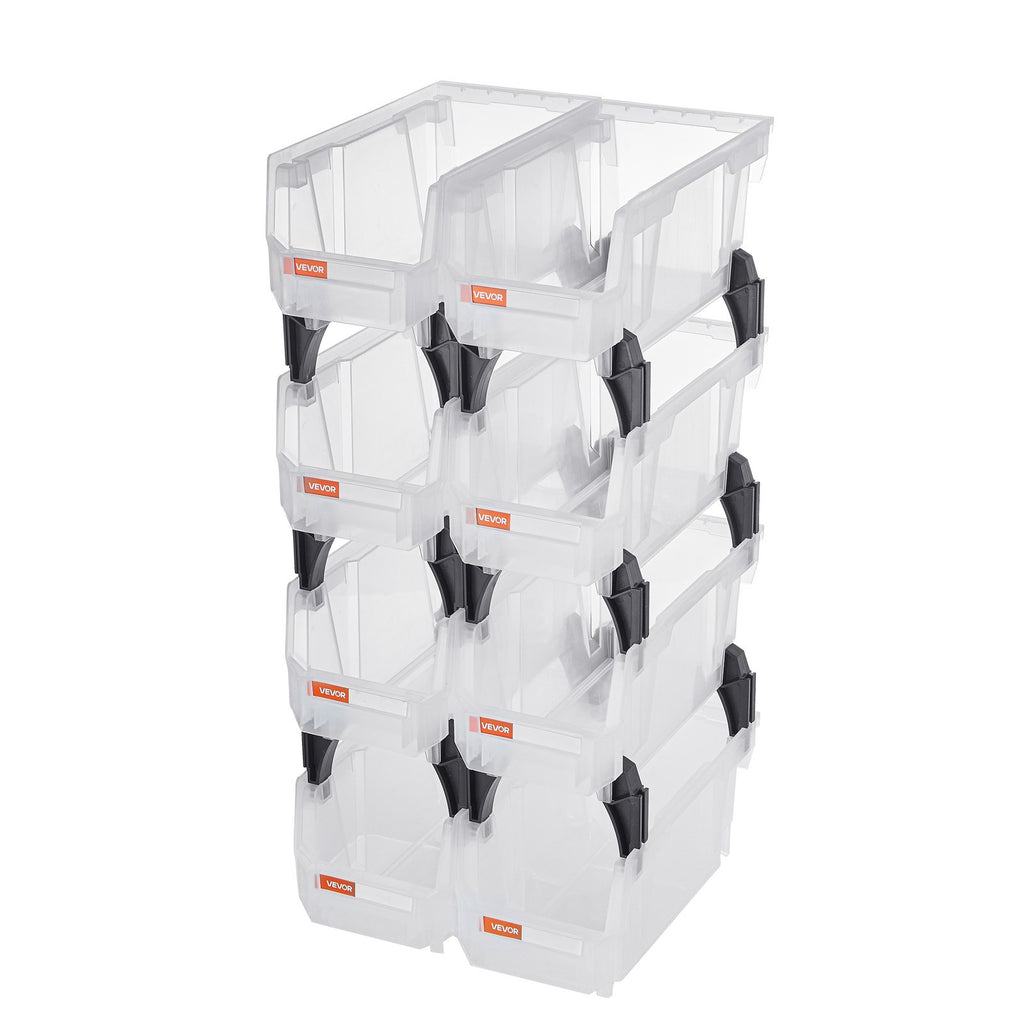 Plastic Stackable Storage Bins, 27.6 x 14 x 13 cm (8 Pack), Plastic Containers for Organizing & Storage Bins for Closet, Garage, Small Parts, Office Supplies, Other Accessories, Transparent