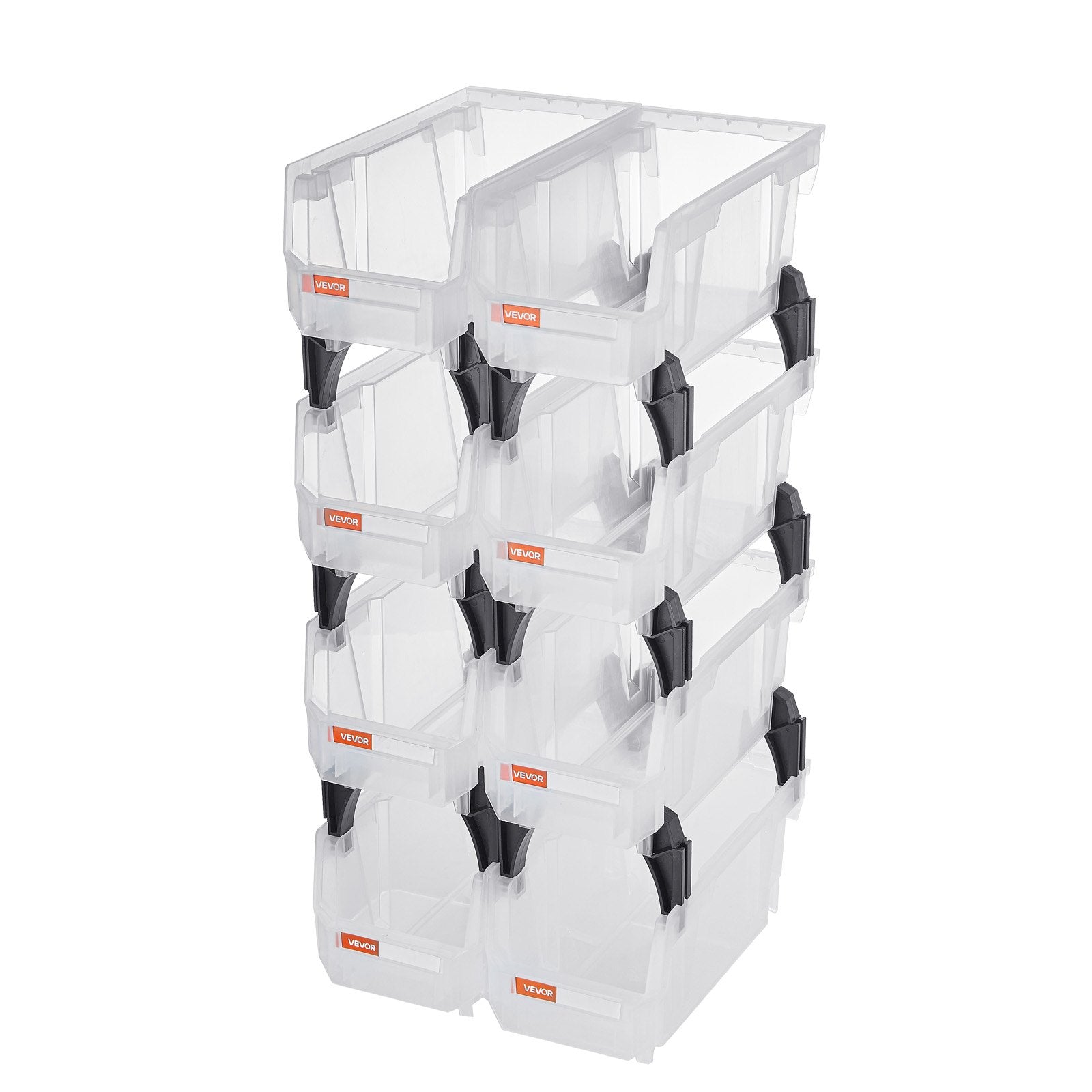Plastic Stackable Storage Bins, 27.6 x 14 x 13 cm (8 Pack), Plastic Containers for Organizing & Storage Bins for Closet, Garage, Small Parts, Office Supplies, Other Accessories, Transparent
