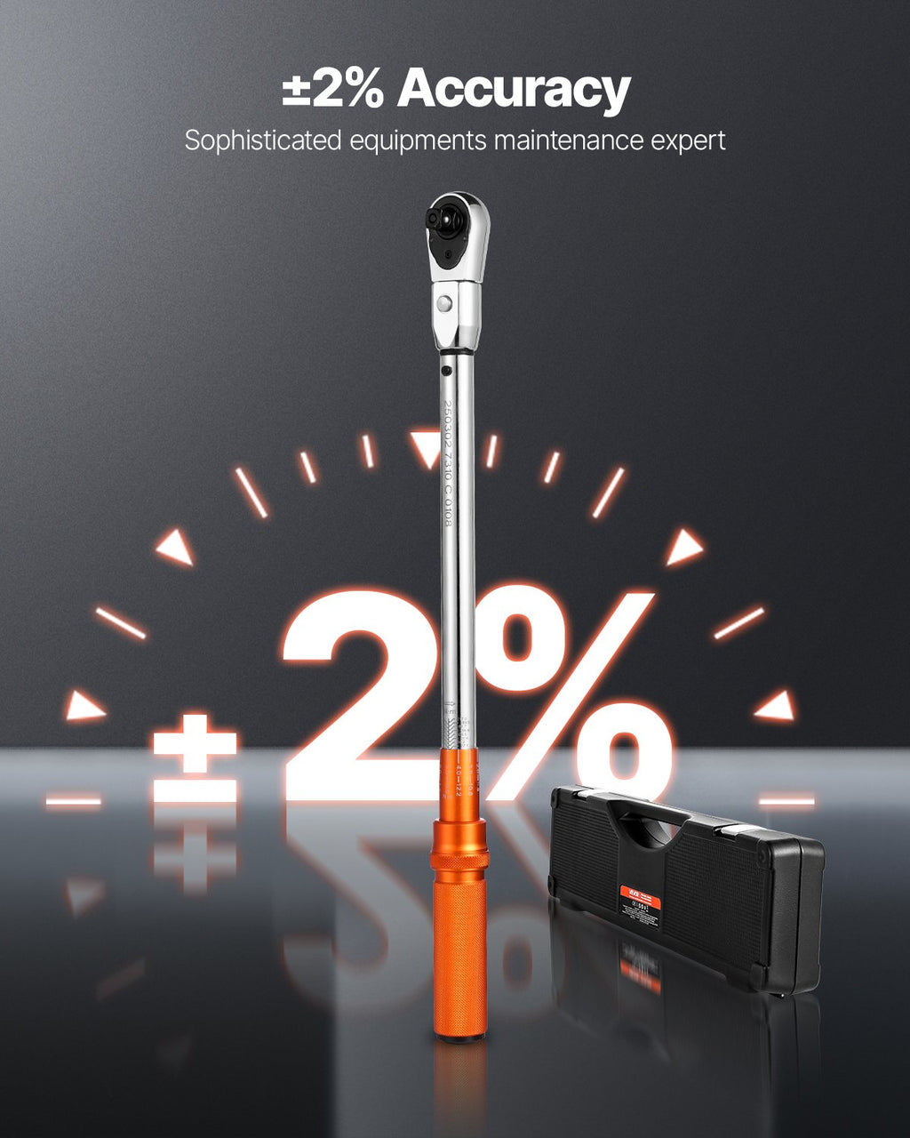 Adjustable Click Torque Wrench, 1/2 Inch Drive, 20-160 lbf-ft/27.1-216.8 N.m, Dual-direction and Dual Range Scales, 72-Tooth, ±2% Precision, with Adapter Interchangeable Jaw and Ratchet Head