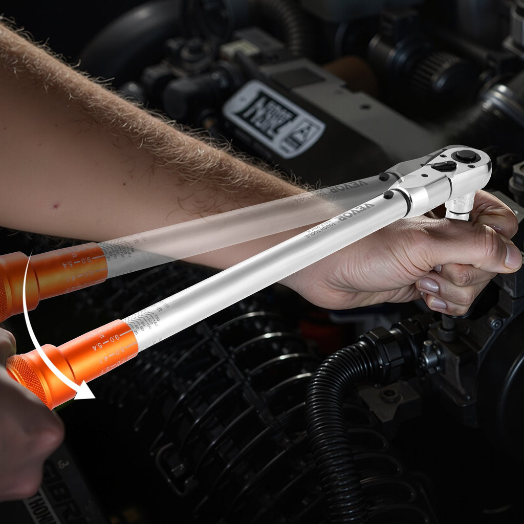 Adjustable Click Torque Wrench, 1/2 Inch Drive, 20-160 lbf-ft/27.1-216.8 N.m, Dual-direction and Dual Range Scales, 72-Tooth, ±2% Precision, with Adapter Interchangeable Jaw and Ratchet Head