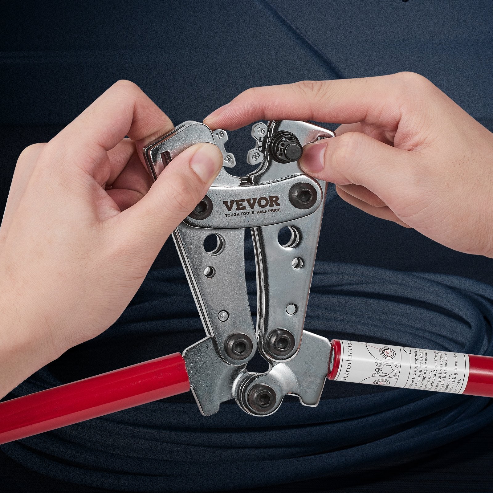 Battery Cable Lug Crimping Tool, 10-1/0AWG with Cable Cutter and 95PCS Copper Ring Terminals, 6 Wire Sizes Crimping Die and 100pcs Heat Shrink Tubes, for Heavy Duty Wire Lugs