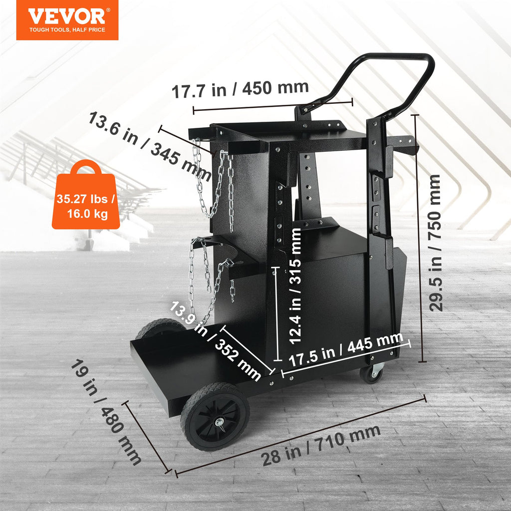 Welding Cart, 2-Tier Heavy Duty Welder Cart with Anti-Theft Lockable Cabinet, 265LBS Weight Capacity, 360° Swivel Wheels, Tank Storage Safety Chains, Welding Cabinet for TIG, ARC, Plasma Cutter