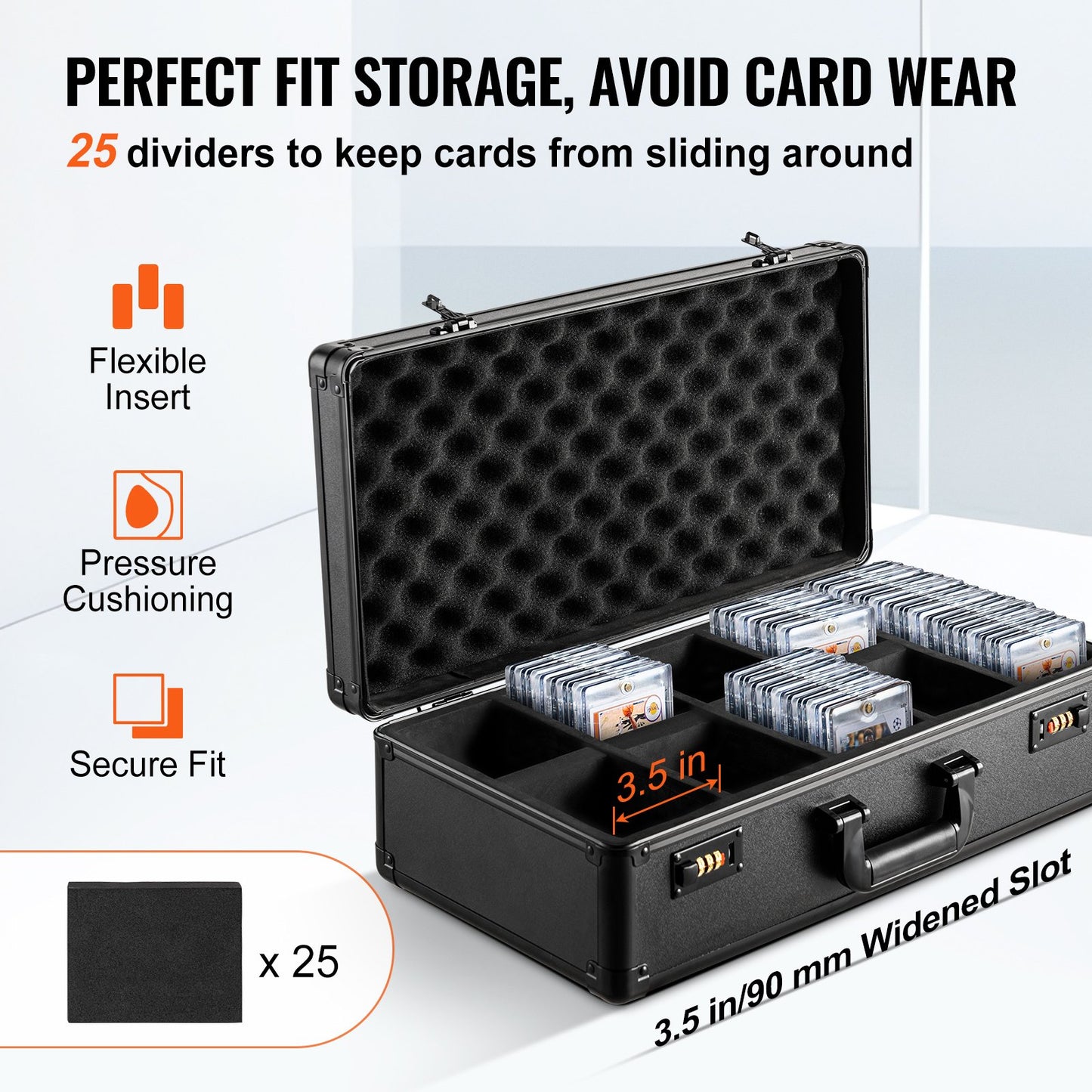 Graded Card Storage Box, 5 Slots, Graded Sports Cards Holder Carrying Case with Coded Lock Foam Dividers, for 162 PSA Graded Cards 115 BGS Cards 130 SGC Cards 585 Top Loaders or 999+ Loose Cards