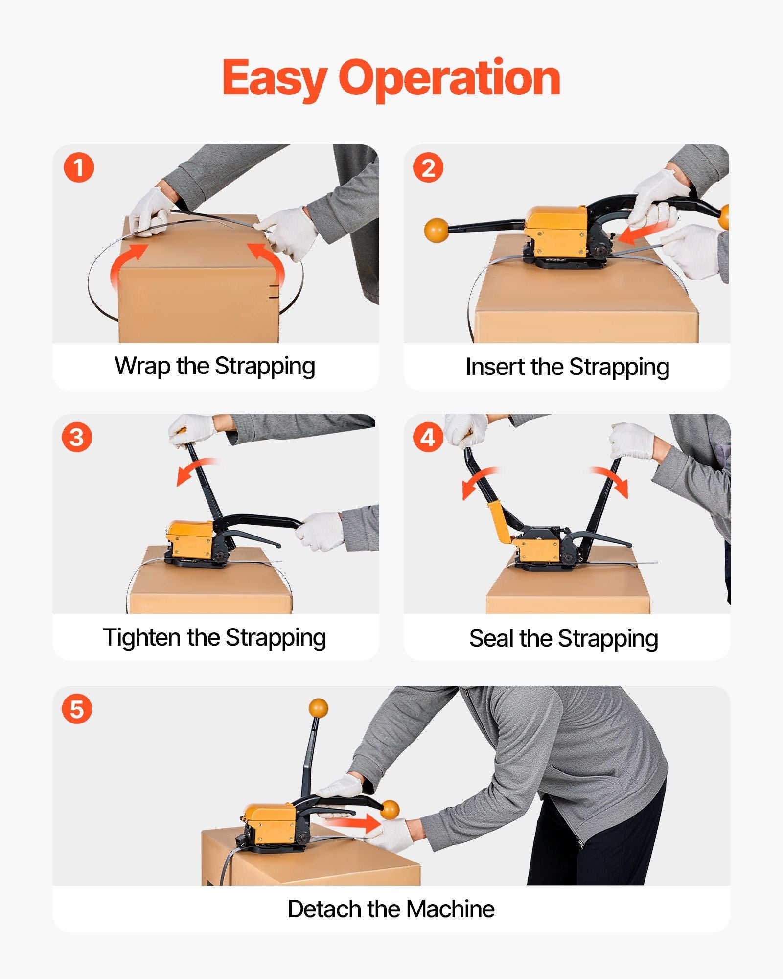 Banding Strapping Kit, Heavy Duty A3 Steel Banding Sealer Tool with Adjustable Width, Manual Metal Pallet Packaging Strapping Kit for Warehouse, Transportation, Industrial Bundling, Home Use