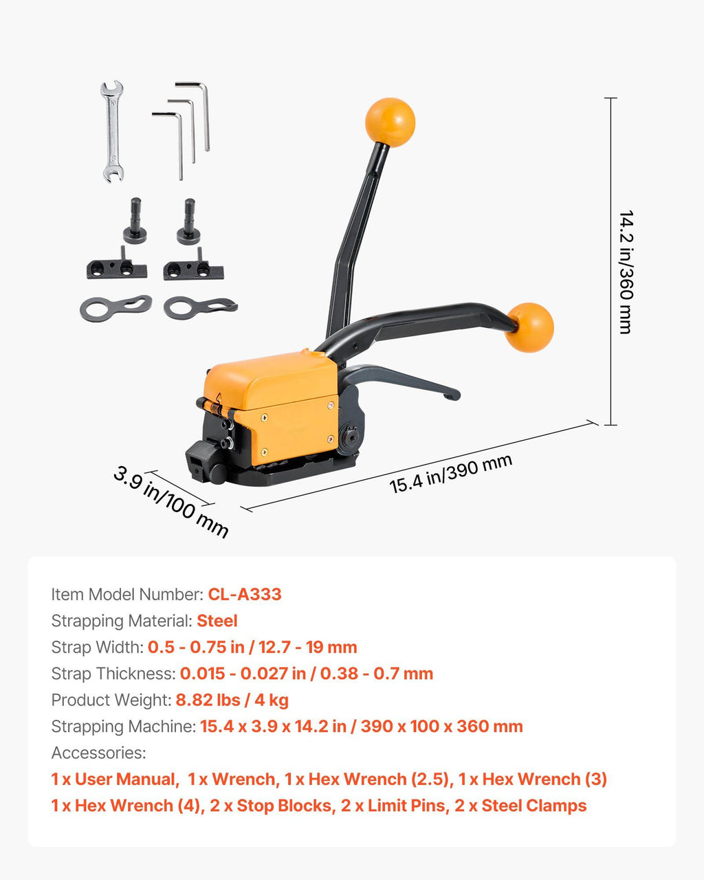 Banding Strapping Kit, Heavy Duty A3 Steel Banding Sealer Tool with Adjustable Width, Manual Metal Pallet Packaging Strapping Kit for Warehouse, Transportation, Industrial Bundling, Home Use