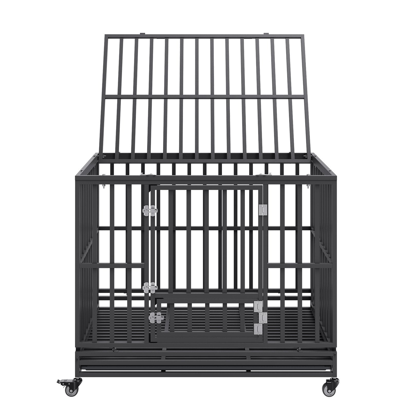 47 Inch Heavy Duty Dog Crate, Indestructible Dog Crate, 3-Door Heavy Duty Dog Kennel for Medium to Large Dogs with Lockable Wheels and Removable Tray, High Anxiety Dog Crate for Indoor & Outdoor