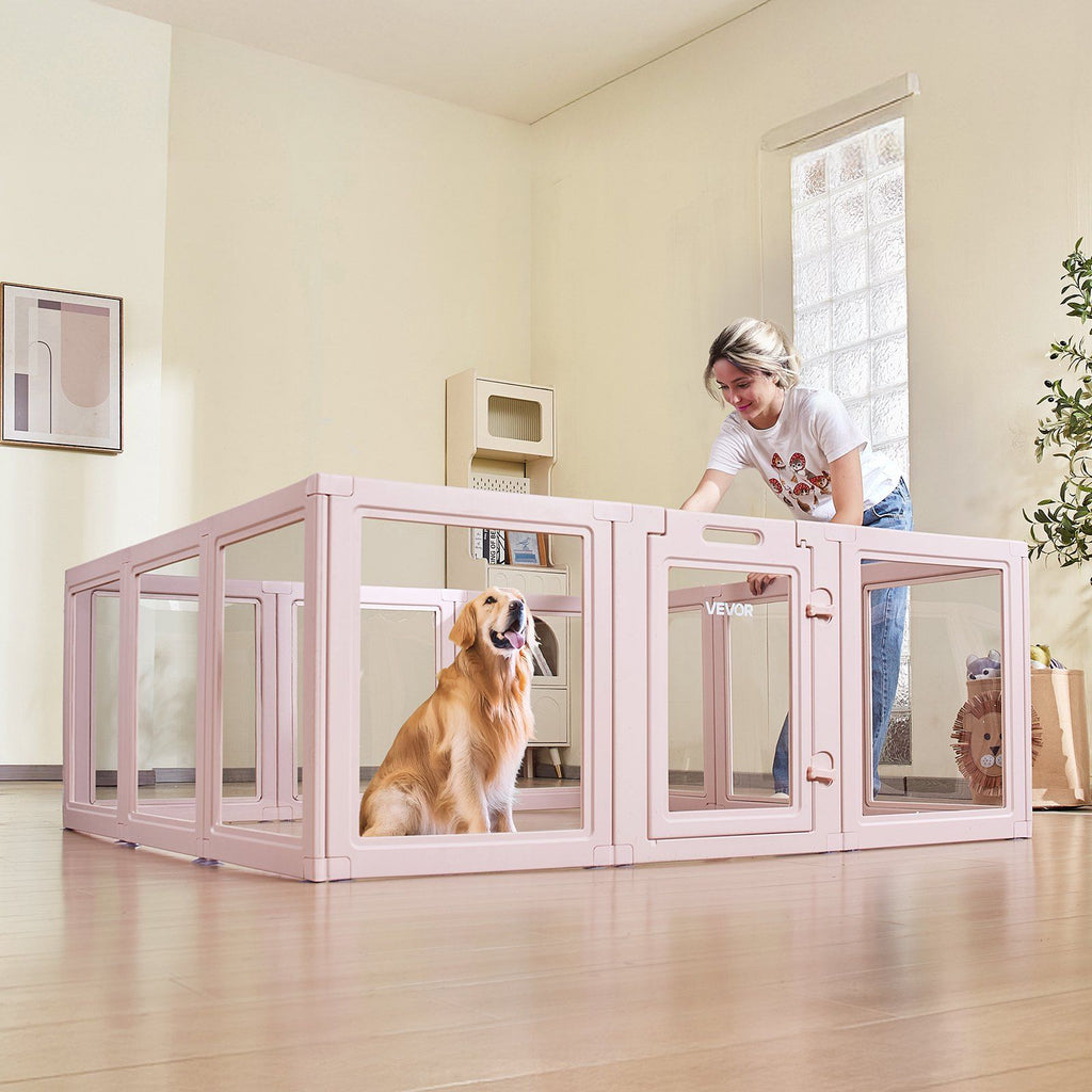 Dog Whelping Box, 1.54x1.5x0.6 m, Transparent Plastic Dog Whelping Pen for Large Sized Dogs, Waterproof Puppy Playpen with Windows & Door Lock, Easy to Clean, Durable Indoor Pet Dogs Cats Birth Kit