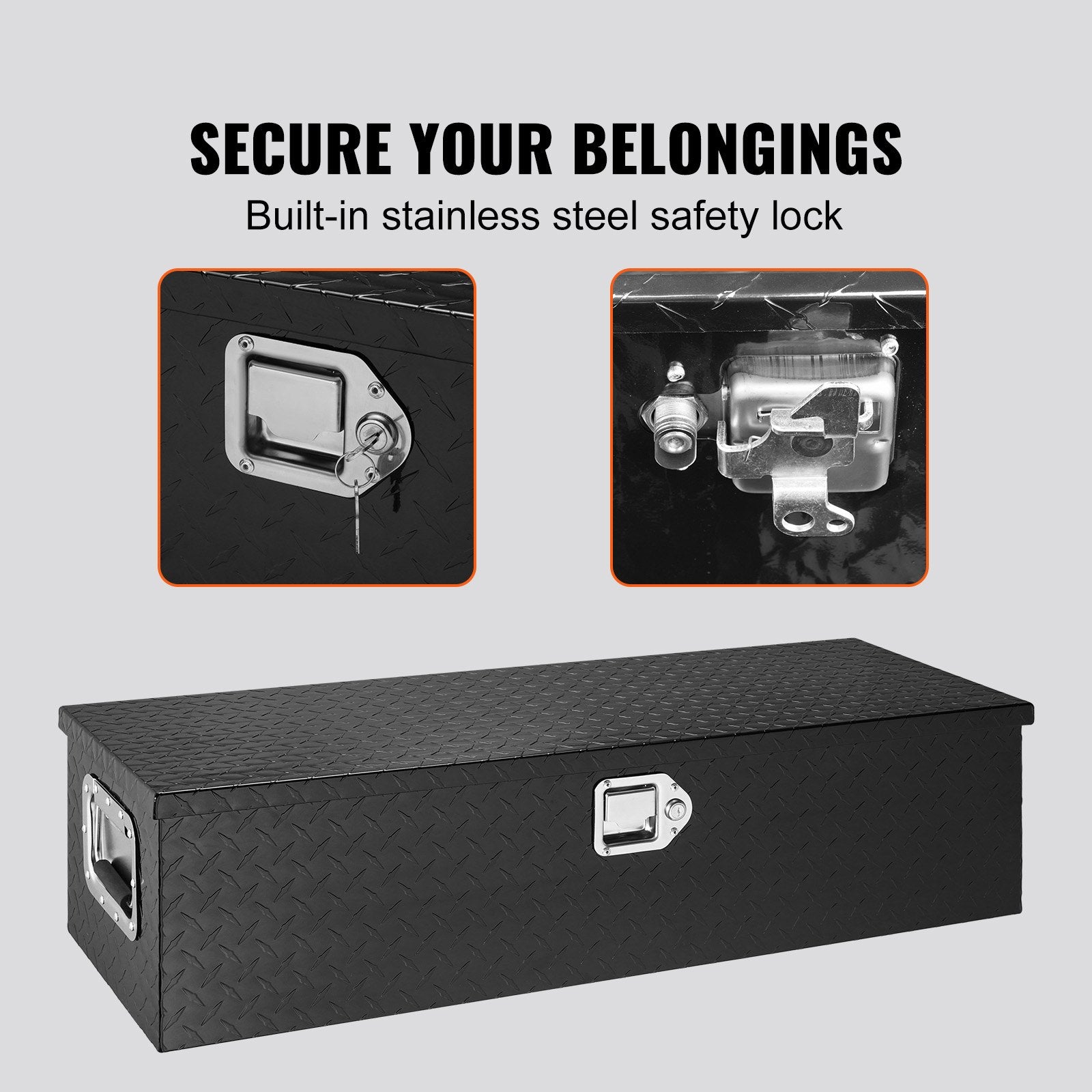 Heavy Duty Aluminum Truck Bed Tool Box, Diamond Plate Tool Box with Side Handle and Lock Keys, Storage Tool Box Chest Box Organizer for Pickup, Truck Bed, RV, Trailer, 990 x 330 x 254 mm, Black