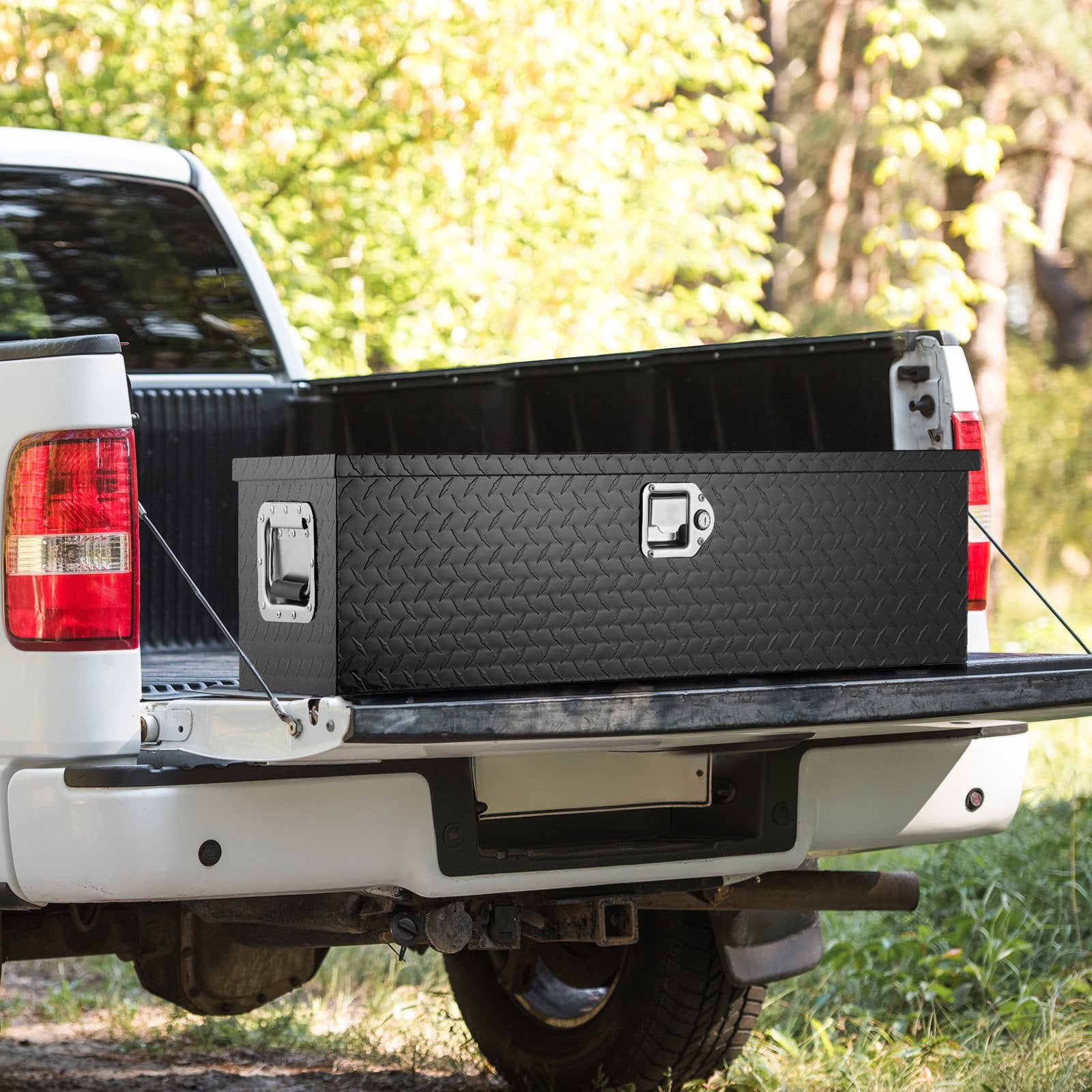 Heavy Duty Aluminum Truck Bed Tool Box, Diamond Plate Tool Box with Side Handle and Lock Keys, Storage Tool Box Chest Box Organizer for Pickup, Truck Bed, RV, Trailer, 990 x 330 x 254 mm, Black