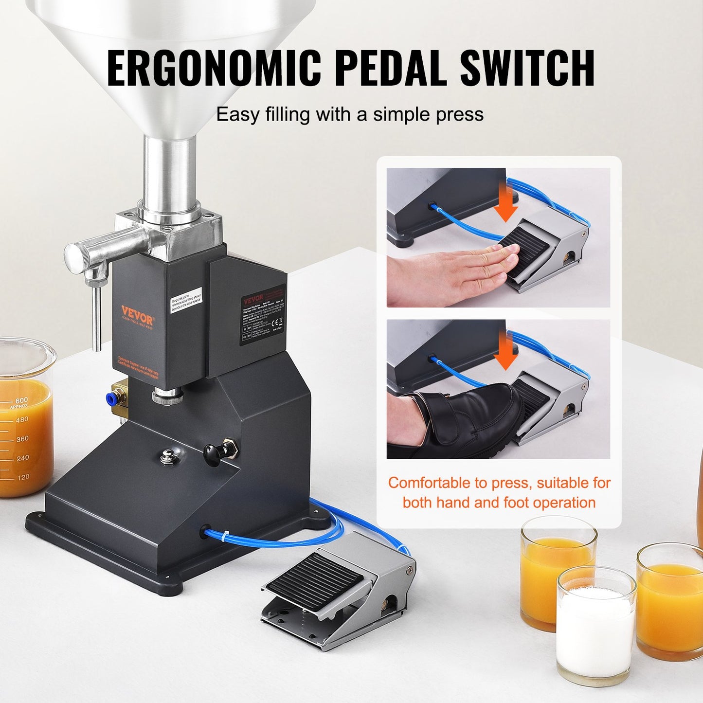 Pneumatic Paste Liquid Filling Machine, 5-50ml Bottle Filler, Bottle Filling Machine, Stainless Steel Liquid Filler with Pedal for Milk Water Juice Essential Oil Shampoo Cosmetic Honey Lotion