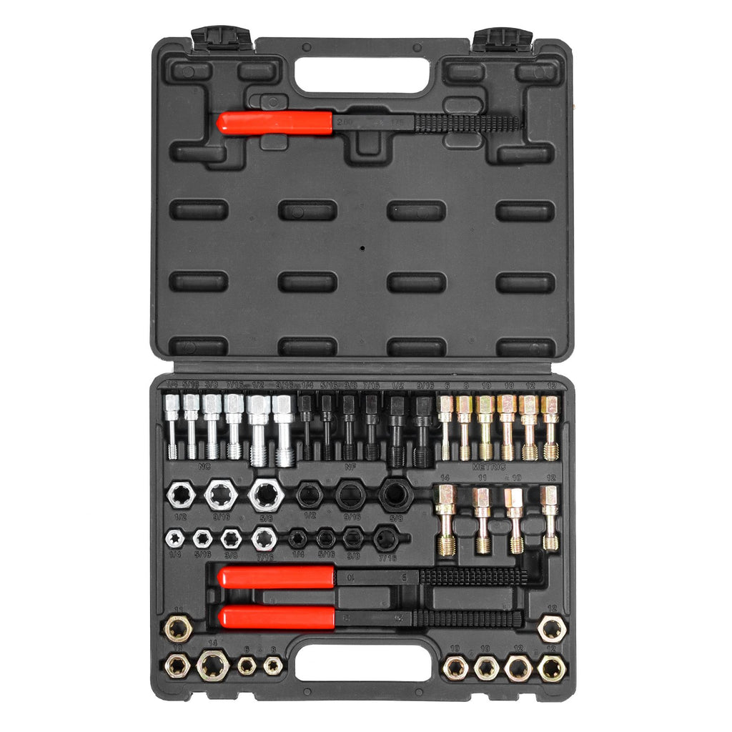 49-Piece Thread Chaser Set, UNC UNF and Metric Thread Restorer Tool, Rethreading Tool Kit with 22 Taps 24 Dies 3 Thread Files Storage Case, Heat Treated Steel, for Mechanics DIY Enthusiasts