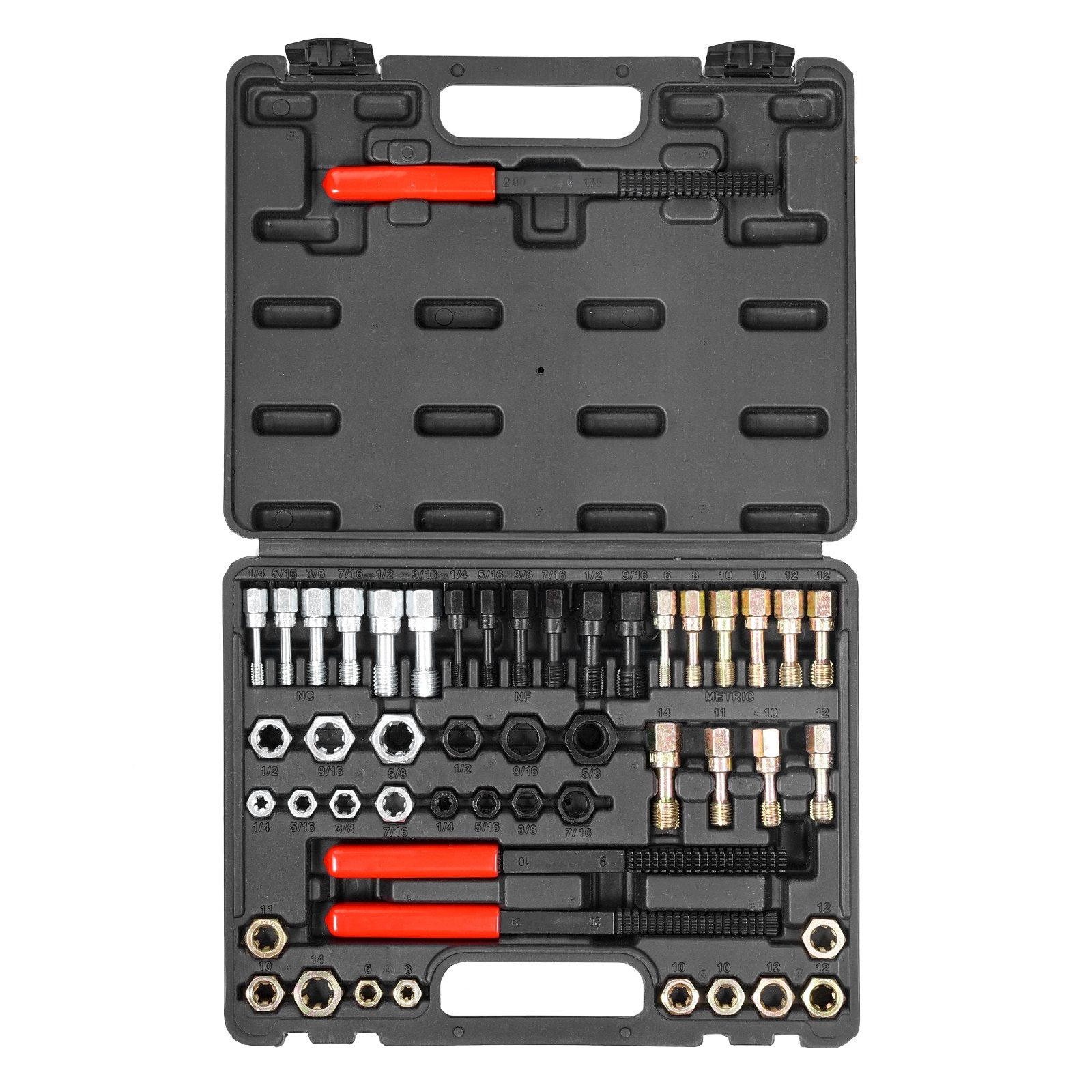 49-Piece Thread Chaser Set, UNC UNF and Metric Thread Restorer Tool, Rethreading Tool Kit with 22 Taps 24 Dies 3 Thread Files Storage Case, Heat Treated Steel, for Mechanics DIY Enthusiasts
