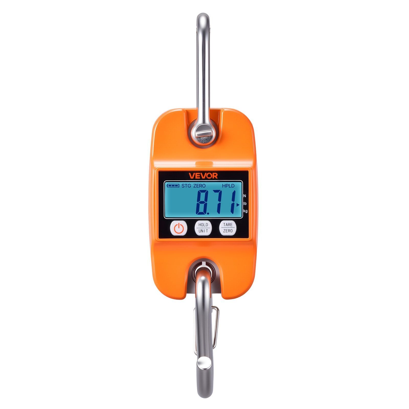 Digital Crane Scale, 880 lbs/400 kg Max Capacity, Handheld Hanging Scale with Cast Aluminum Case & LCD Display, 100 g Division & 3 Unit Switch, Auto-Off Setting for Farm Hunting Fishing, Orange