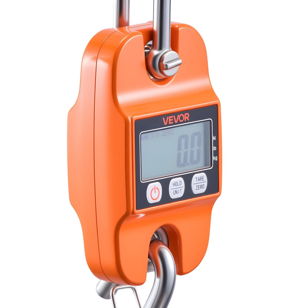 Digital Crane Scale, 880 lbs/400 kg Max Capacity, Handheld Hanging Scale with Cast Aluminum Case & LCD Display, 100 g Division & 3 Unit Switch, Auto-Off Setting for Farm Hunting Fishing, Orange