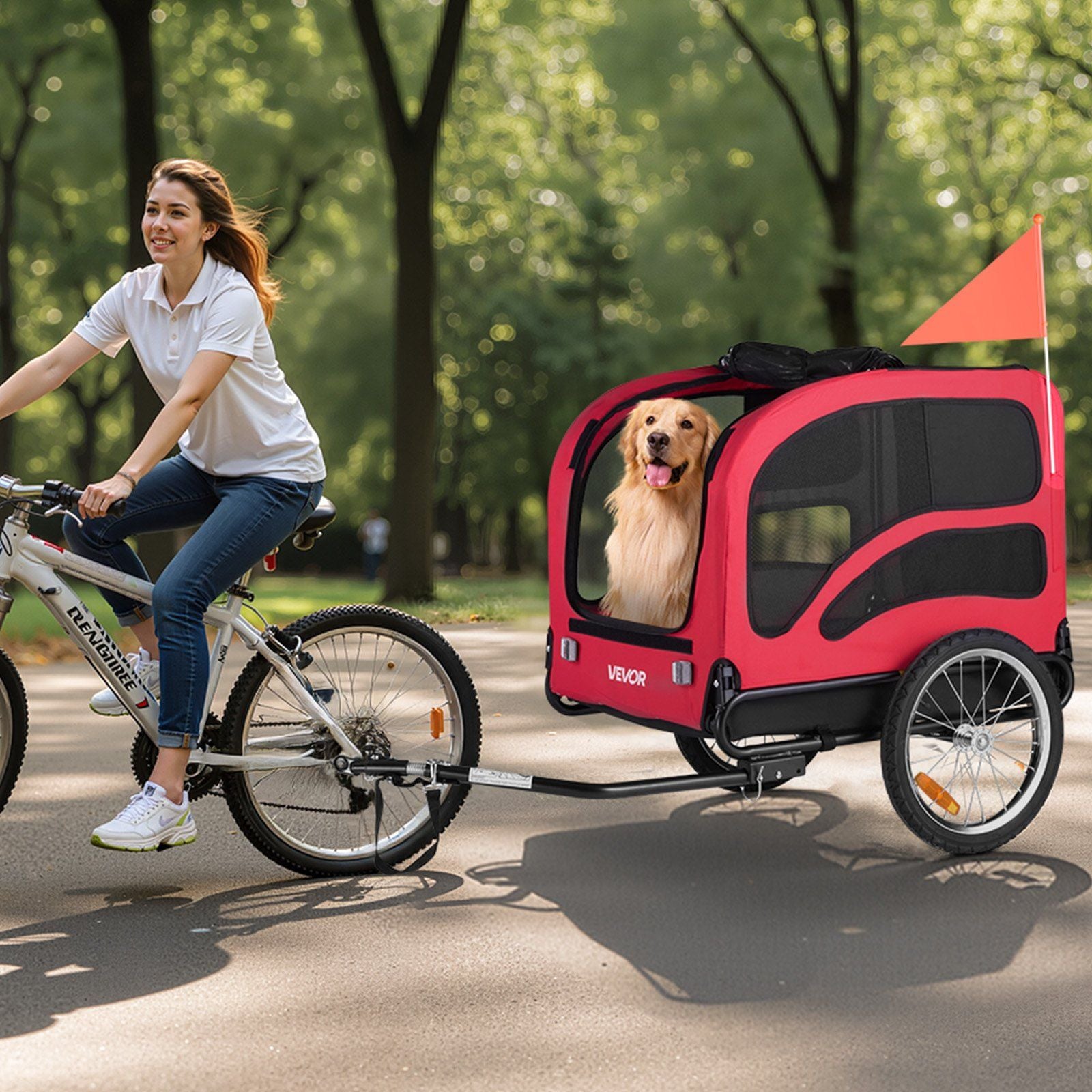 Dog Bike Trailer, Supports up to 45 kg, Pet Cart Bicycle Carrier for Small & Large Dogs, Easy Folding Frame with Quick Release Wheel, Universal Bicycle Coupler, Reflector, Flag, Internal Leash