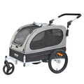 Dog Bike Trailer, Supports up to 40 kg, 2-in-1 Pet Stroller Cart Bicycle Carrier, Easy Folding Cart Frame with Quick Release Wheels, Universal Bicycle Coupler, Reflectors, Flag, Black/Gray