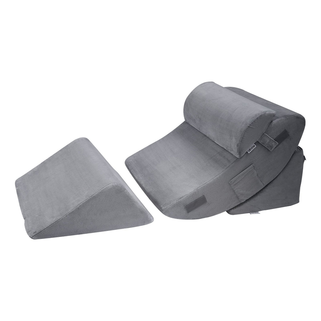 Wedge Pillow for Sleeping, 4 Pcs Adjustable Orthopedic Bed Wedge Set, Support Leg Neck Shoulder, Post Surgery Pillow for Back Pain, Acid Reflux, Snoring Relief, Sitting up in Bed, Dark Grey