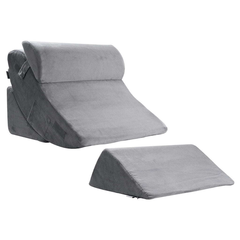 Wedge Pillow for Sleeping, 4 Pcs Adjustable Orthopedic Bed Wedge Set, Support Leg Neck Shoulder, Post Surgery Pillow for Back Pain, Acid Reflux, Snoring Relief, Sitting up in Bed, Dark Grey